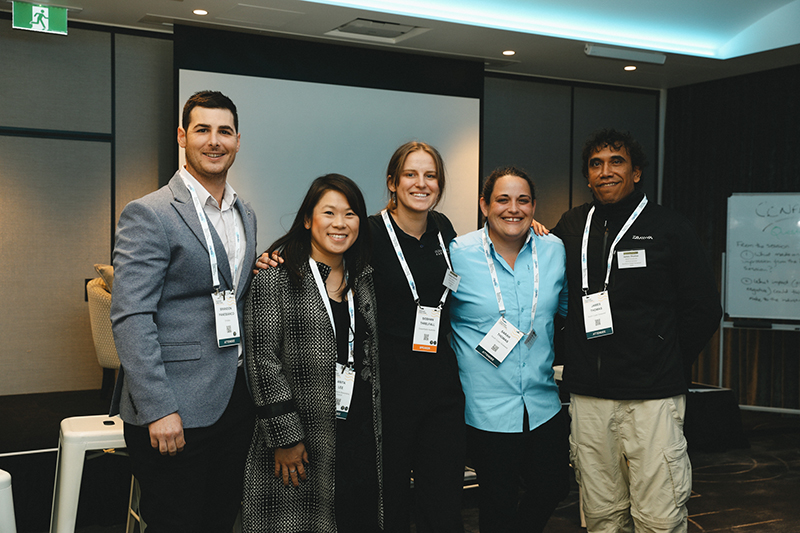 Alumni of the National Seafood Industry Leadership Program, supported by FRDC, spoke at a panel session about how more young people can be encouraged to pursue careers in fisheries and aquaculture. From left: Brandon Panebianco of Ornatas, Anita Lee of Marine Stewardship Council, Siobahn Threlfall of Ocean Watch Australia, Sarah Thomas and James Thomas, both of South Coast Seaweed. Siobahn was awarded as Young Achiever in the Seafood Industry Awards. Alumni of the National Seafood Industry Leadership Program, supported by FRDC, spoke at a panel session about how more young people can be encouraged to pursue careers in fisheries and aquaculture. From left: Brandon Panebianco of Ornatas, Anita Lee of Marine Stewardship Council, Siobahn Threlfall of Ocean Watch Australia, Sarah Thomas and James Thomas, both of South Coast Seaweed. Siobahn was awarded as Young Achiever in the Seafood Industry Awards.