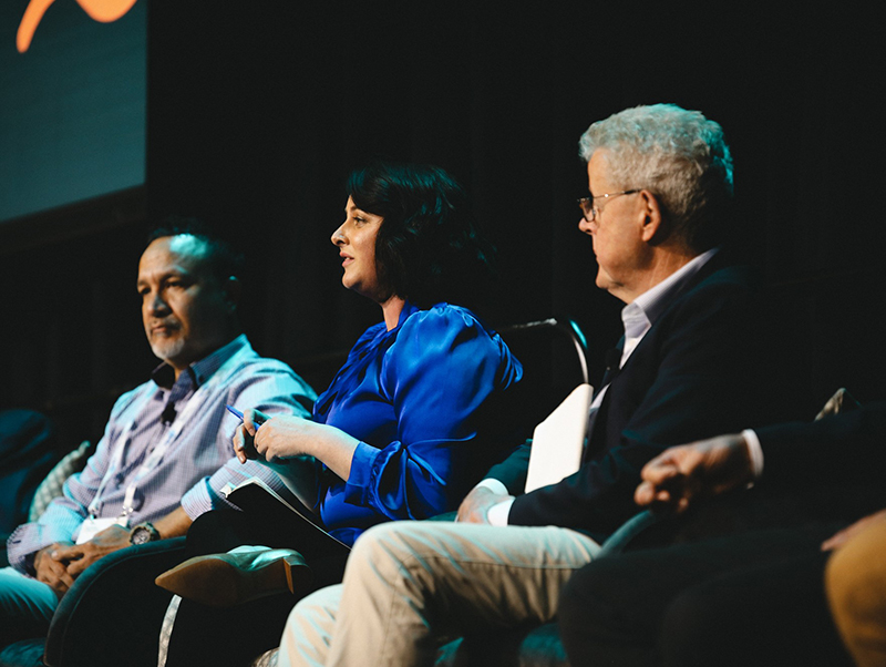 Angela Williamson, of the Blue Economy Cooperative Research Centre, was one of the panellists who spoke about sustaining food from the seas while protecting marine ecosystems, following the international keynote address on this topic by Professor Ray Hilborn of the University of Washington She is pictured with Robert ‘Bo’ Carne of the Aboriginal Sea Company (left) and Dr Russell Reichelt, Australian Sherpa to the High Level Panel for a Sustainable Ocean Economy. Angela Williamson, of the Blue Economy Cooperative Research Centre, was one of the panellists who spoke about sustaining food from the seas while protecting marine ecosystems, following the international keynote address on this topic by Professor Ray Hilborn of the University of Washington She is pictured with Robert ‘Bo’ Carne of the Aboriginal Sea Company (left) and Dr Russell Reichelt, Australian Sherpa to the High Level Panel for a Sustainable Ocean Economy.