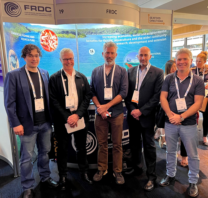 Networking at Seafood Directions are, from left, Tasmanian Seafoods Group Managing Director Darvin Hansen, FRDC Managing Director Dr Patrick Hone, Tobin Fish Tales Director Andrew Tobin, FRDC General Manager Research and Development Investment Crispian Ashby, and Anton Krsinich, Senior Executive at Tasmanian Seafoods. Networking at Seafood Directions are, from left, Tasmanian Seafoods Group Managing Director Darvin Hansen, FRDC Managing Director Dr Patrick Hone, Tobin Fish Tales Director Andrew Tobin, FRDC General Manager Research and Development Investment Crispian Ashby, and Anton Krsinich, Senior Executive at Tasmanian Seafoods.