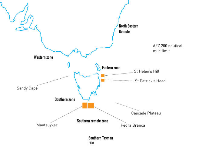 Map showing the Australian Orange Roughy management zone and areas