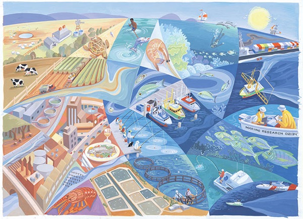 Illustration of land and sea