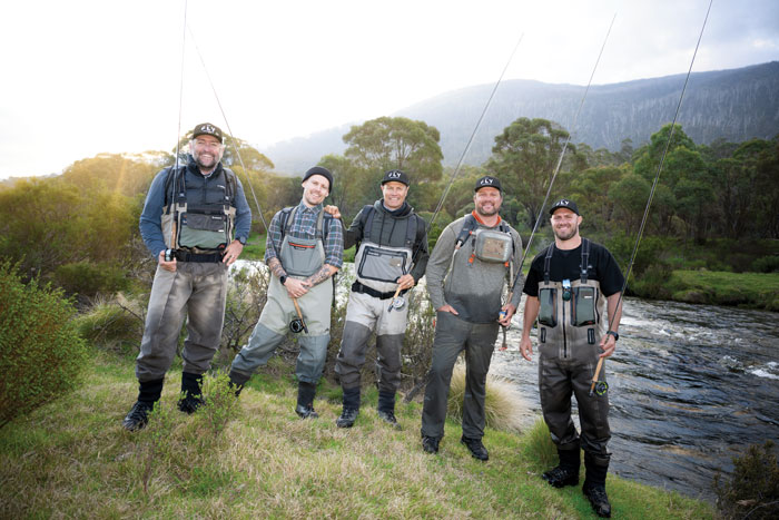 Matt Tripett with mental health participants at thredbo river