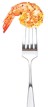 Image of a prawn on a fork