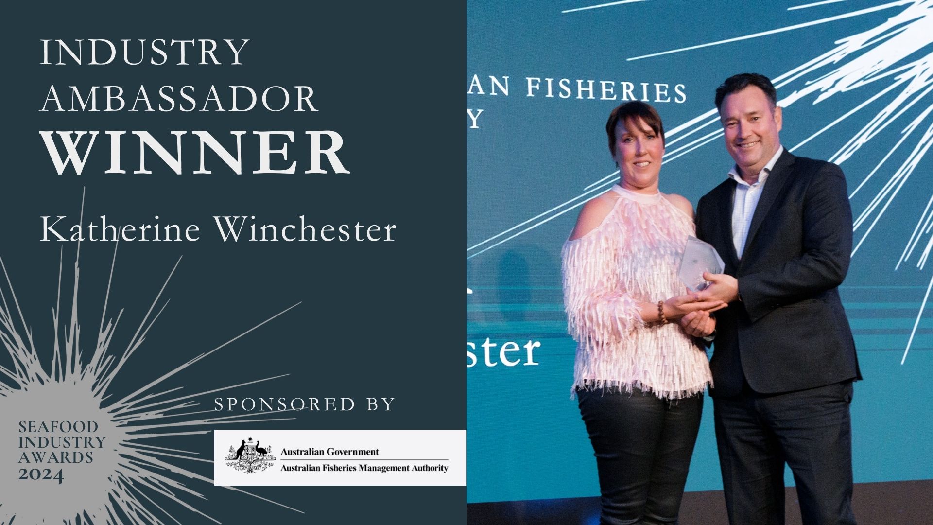 The prestigious National Seafood Industry Ambassador Award was presented to newly appointed FRDC Director Katherine Winchester 