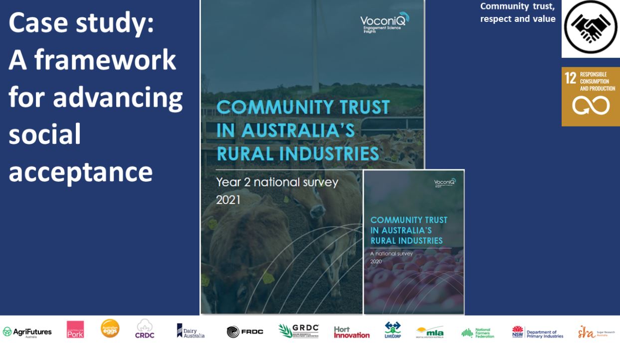 Image introducing a case study of a framework for advancing social acceptance with the R&D Outcomes and UN SDG the project relates to.