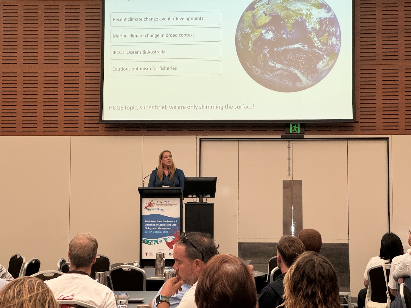 Greta Pecl giving keynote speech at the 12th International Conference of Rock Lobster and Crab Biology
