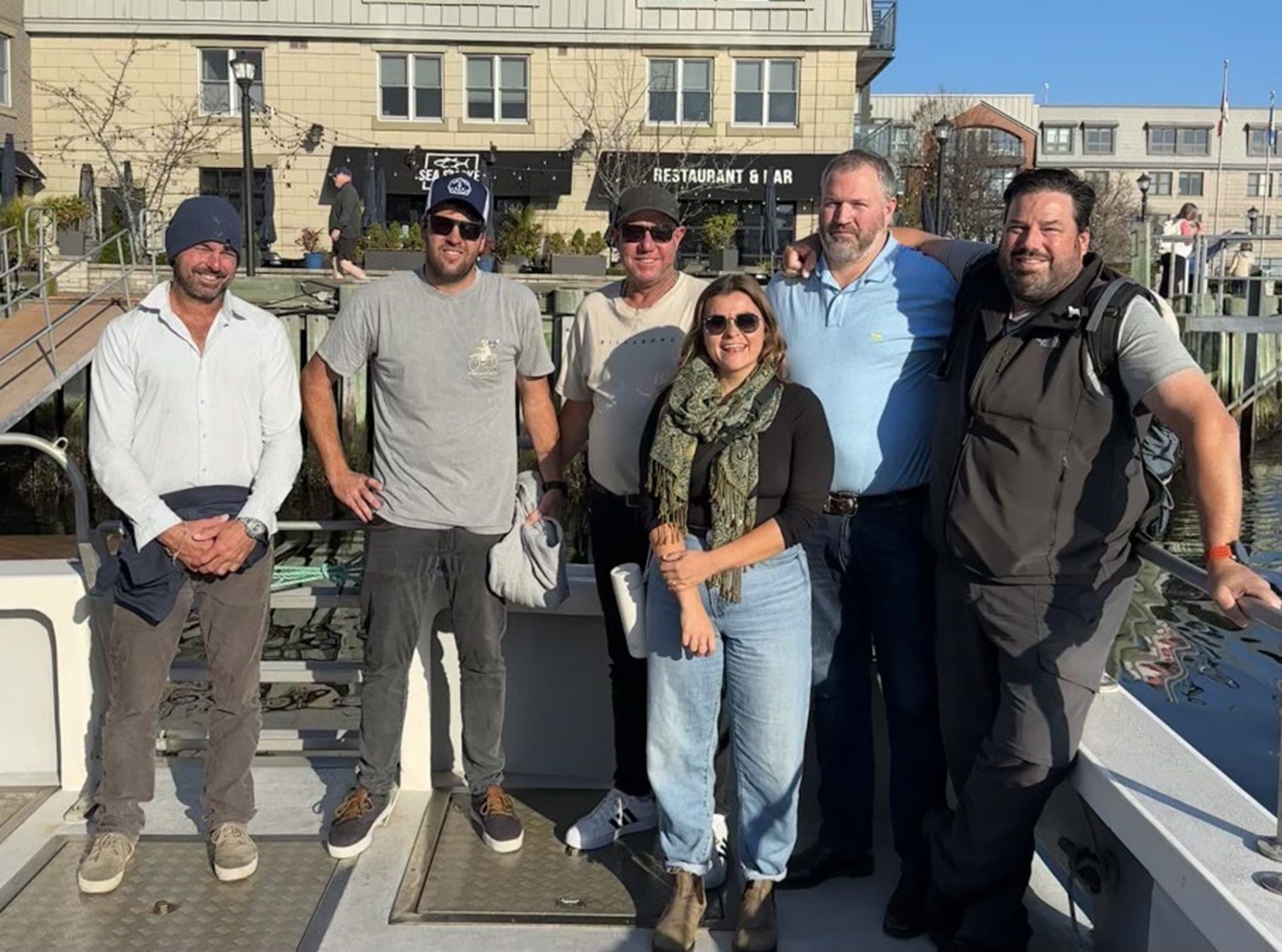 Pictured: (left to right) Jonathan Brocklesby (Victorian Rock Lobster Committee), Mat Thompson (Western Rock Lobster Association), Mitch Sanders (NSW Ocean Trap and Line), Kristin Hoel (OceanWatch Australia), Simon Rowe (Southern Rocklobster Limited), Andre Gorissen (Fraser Isle Spanner Crab)