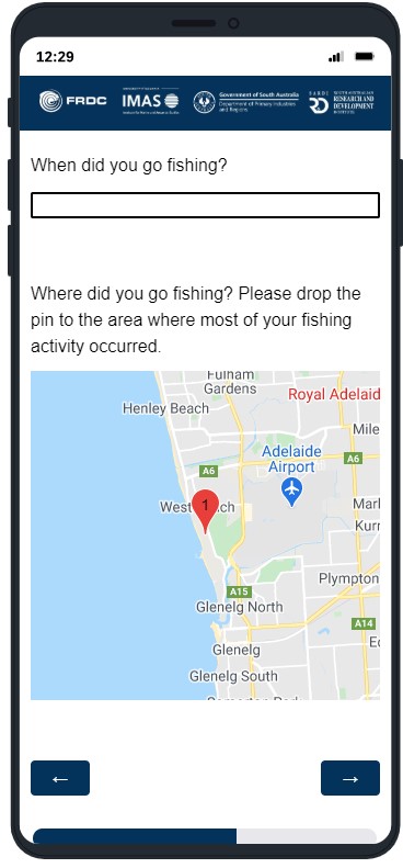 Pictured: The South Australian Recreational Fishing App showcasing a GPS point and the commonly found fish in that area.