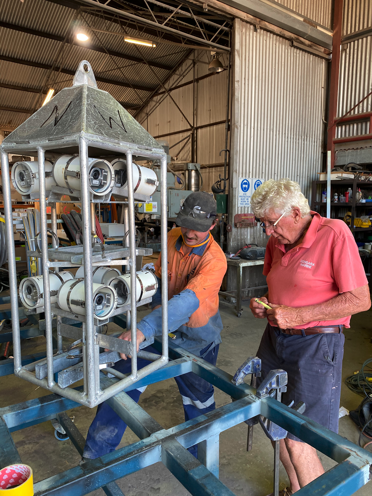 Sebastian Gundling and John Fitzhardinge of Dongara Marine Boat Builders building the Benthic Marine Observing System