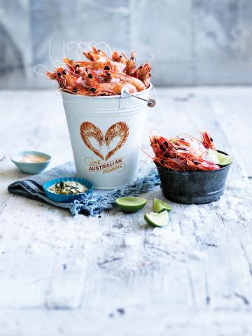 Photo of prawns in a Love Australian Prawns bucket