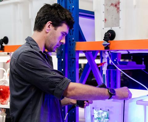 Dr Valentin Thépot, 2022 winner, Fishing and Aquaculture Award at USC's Seaweed Research Facility, Bribie Island.