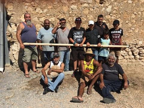 Narrunga men and boys take part in a workshop on making traditional spears to hunt Gynburra. Photo: Garry Goldsmith